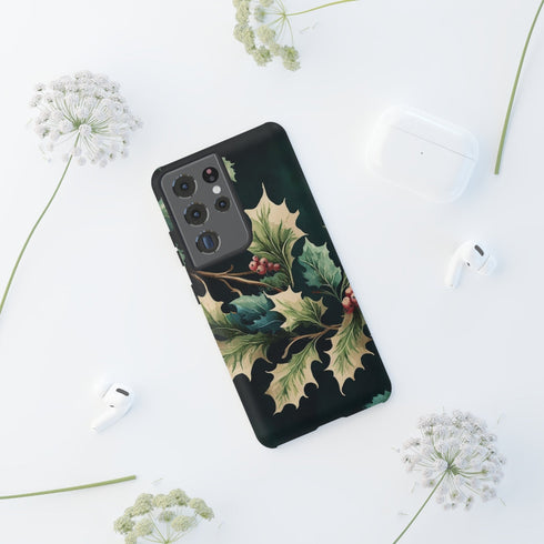 Dark Green Festive Holly in Watercolor - Impact Resistant Phone Case